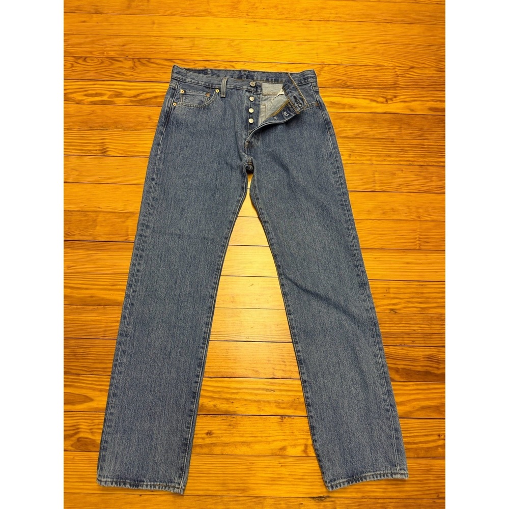 Levis 501 Jeans Mens 34x34 Blue Button Fly Denim Pants Classic Straight Medium